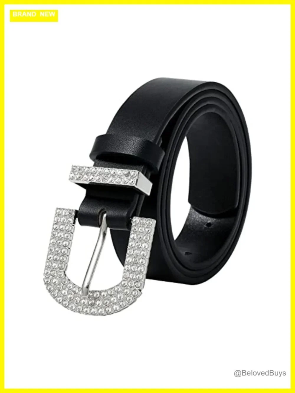 Bling Rhinestone Belt with Silver Buckle - Faux Leather Punk Style Waist
